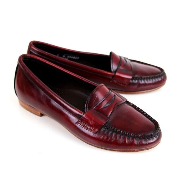 Nordstrom DARK RED GENUINE LEATHER LOAFER FLATS ROUND TOE SLIP ON SHOES Sz 7 W - Picture 5 of 11